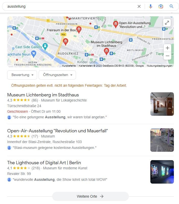 Local SEO für Ausstellungen Google Maps 