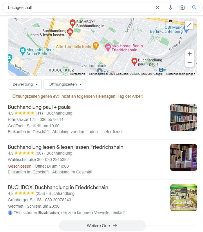 Local SEO für Buchgeschäft Google Maps 