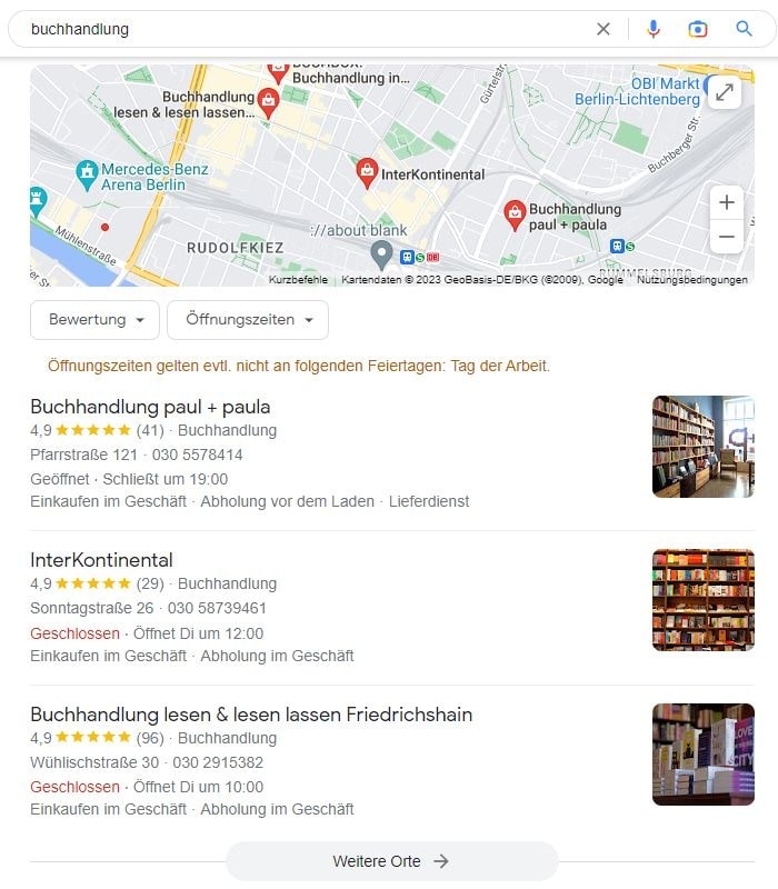 Local SEO für Buchhandlung Google Maps 