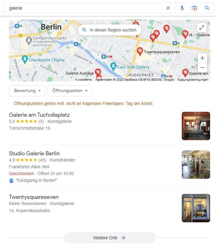 Local SEO für Galerien Google Maps 