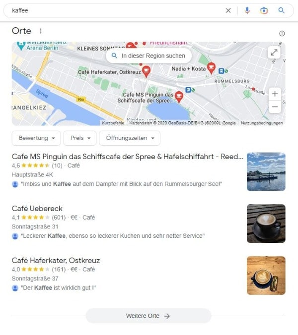Local SEO für Kaffees Google Maps