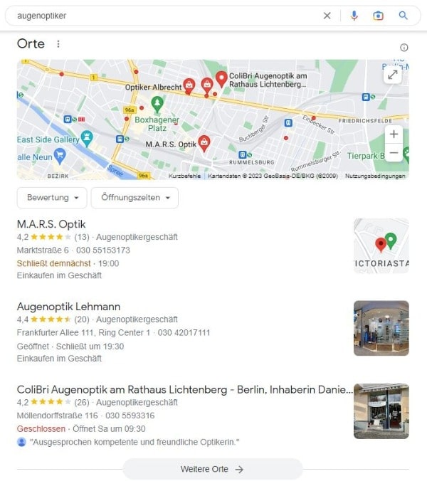 Local SEO für Optiker Google Maps Augenoptiker