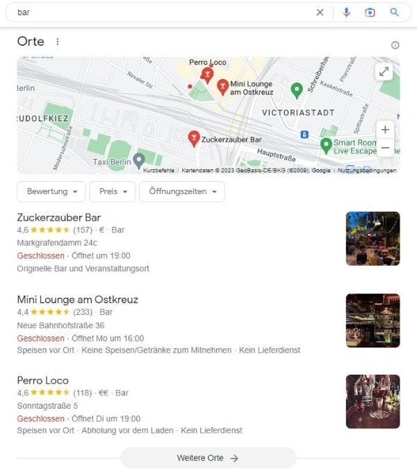 Website erstellen und Local SEO für Bars Google Maps