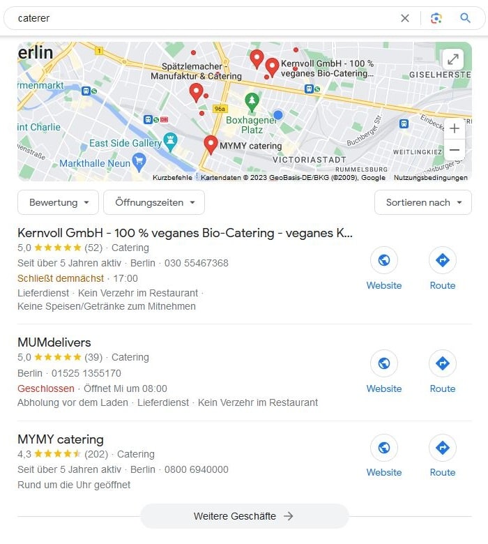 Website erstellen für Caterer Google Maps Screenshot