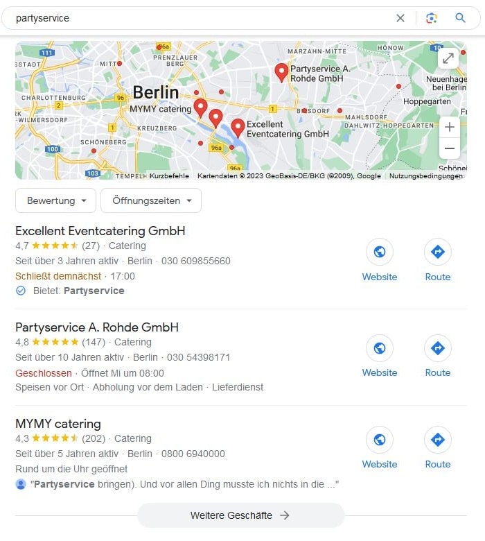 Website erstellen für Partyservice Google Maps Screenshot