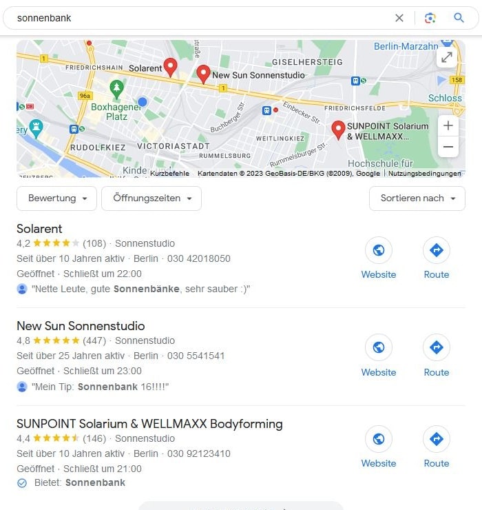 Website erstellen und Local SEO für Sonnenbank