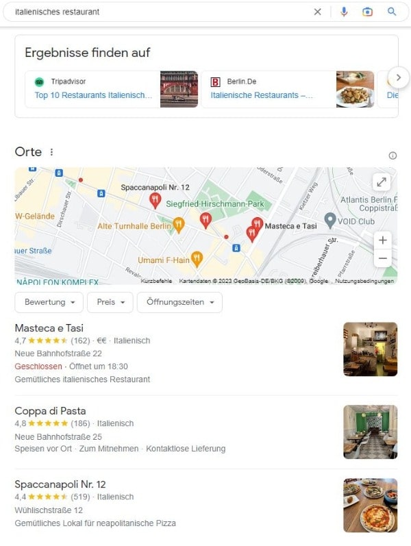 Website erstellen und Local SEO für "Italienisches Restaurant"