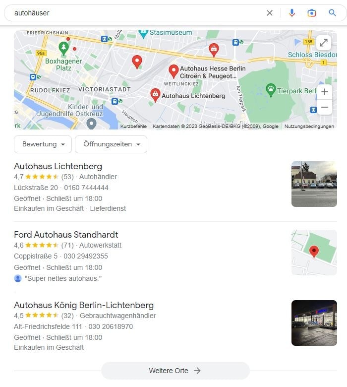 Local SEO für Autohäuser Google Maps Screenshot