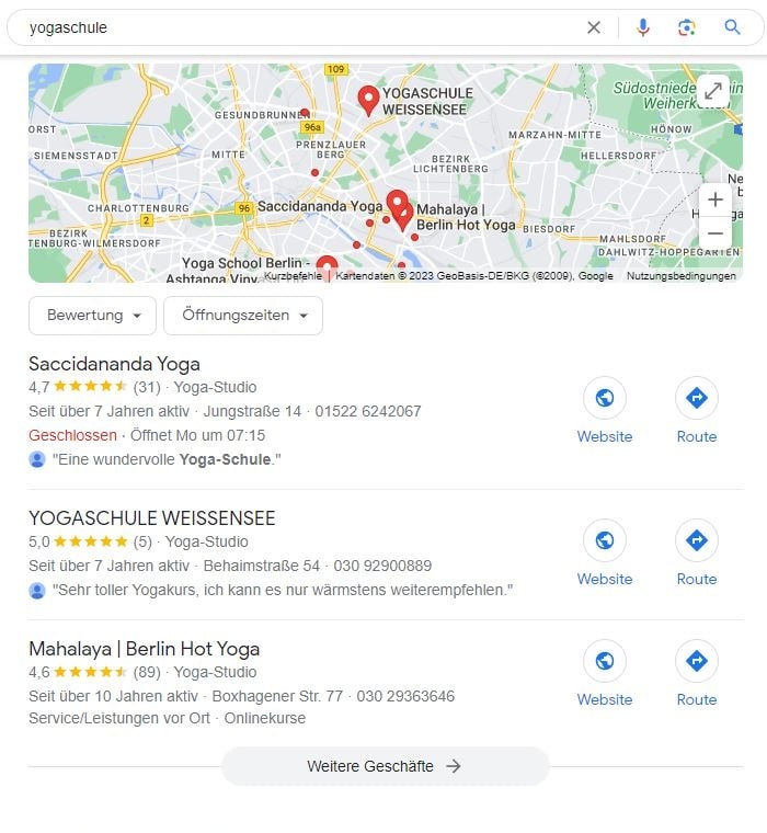 Local SEO für Yogaschule Google Maps Screenshot