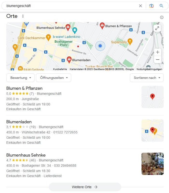 Local SEO für Blumengeschäft Google Maps Screenshot