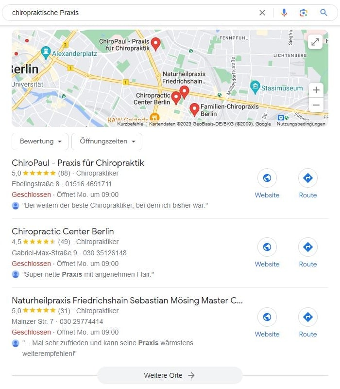 Local SEO für Chiropraktische Praxis Maps Screenshot