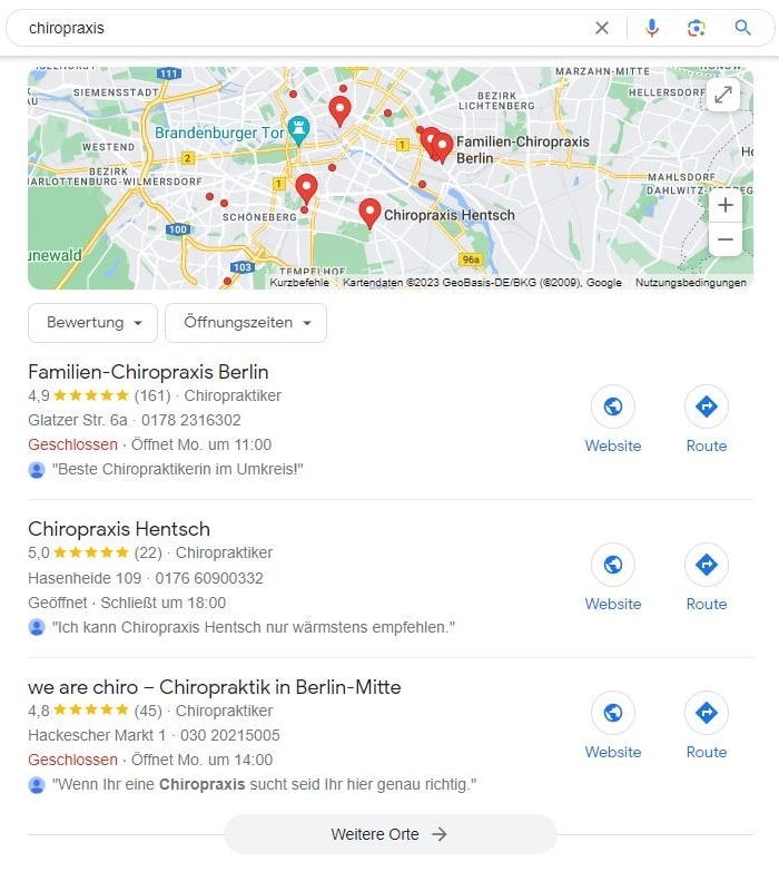 Local SEO für Chiropraxis Maps Screenshot