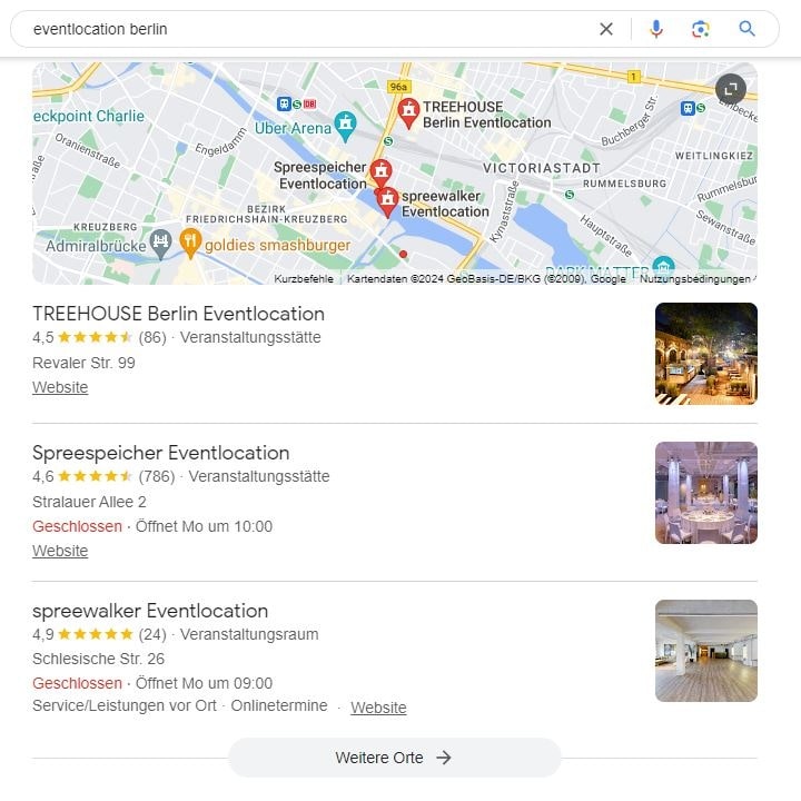 Local SEO für Eventlocation Berlin Google Maps Screenshot
