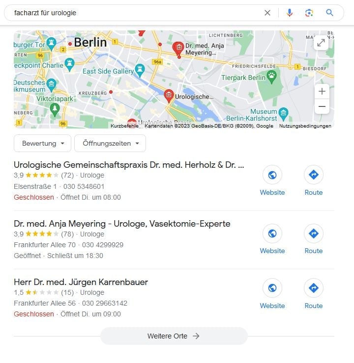 Local SEO für Facharzt für Urologie Maps Screenshot