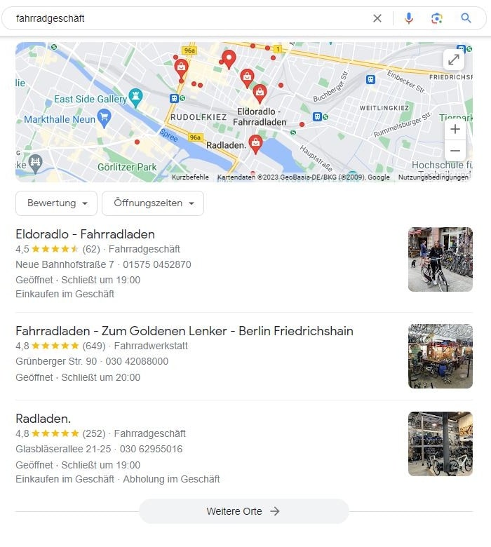 Local SEO für Fahrradgeschäft Maps Screenshot
