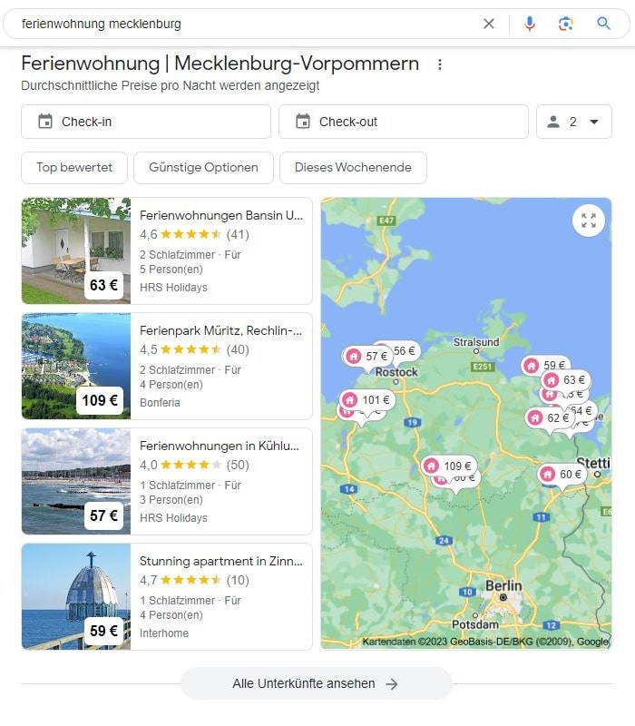 Local SEO für Ferienwohnung Mecklenburg-Vorpommern Maps Screenshot