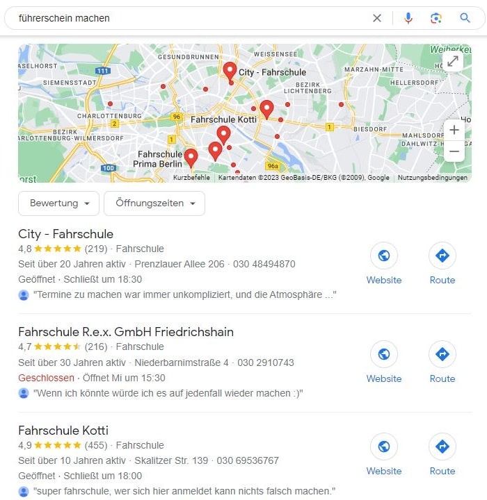 Local SEO für Führerschein machen Google Maps Screenshot
