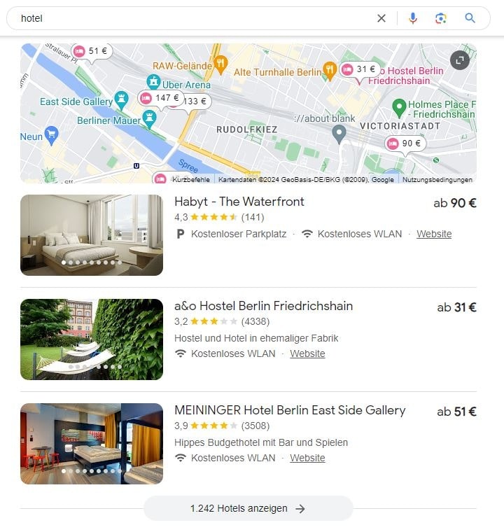 Local SEO für Hotel Google Maps Screenshot