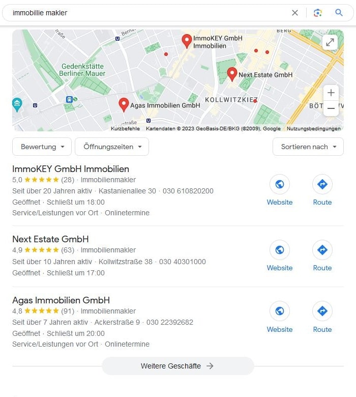 Local SEO für Immobilien Makler Google Maps Screenshot