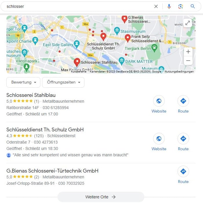 Local SEO für Kleinbetriebe Schlosser Maps Screenshot