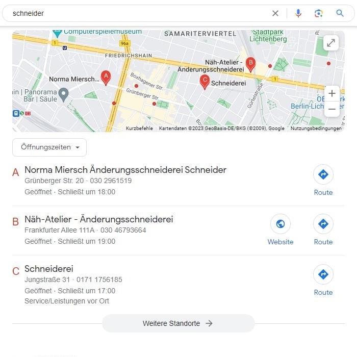 Local SEO für Kleinbetriebe Schneider Maps Screenshot