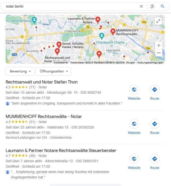 Local SEO für Notar Berlin Maps Screenshot