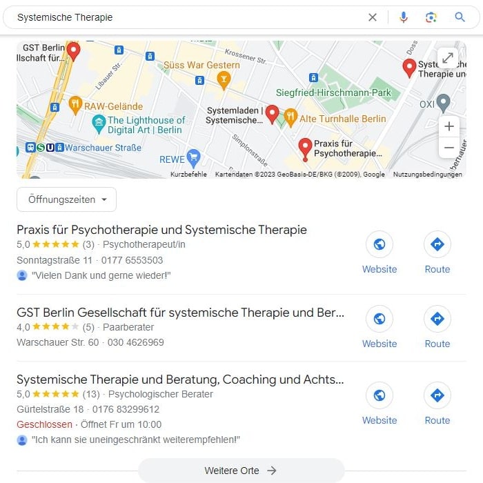 Local SEO für Systemische Therapie Maps Screenshot