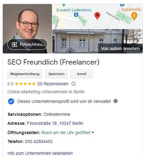 Local SEO für Bars und Kneipen mit Kontaktdaten im Google My Business-Profil 